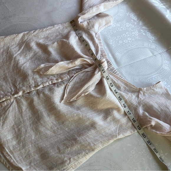 Free People Women’s Size S Elastic Off The Shoulders Shirt Peach/White Stripes - Picture 8 of 16